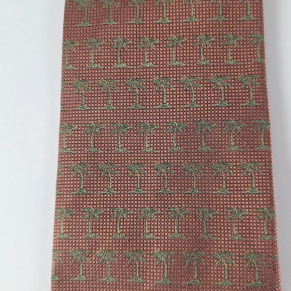 Tommy Bahama Silk Tie Brown Green Palm Tree Tropical Island Wide Necktie